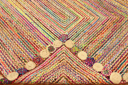 Premium Quality Jute Rug 2x3 Kilim Area Rug Hand Braided Jute Geometric Pattern Beige Hand Woven Boho Flatweave Carpet Indoor Outdoor Rugs for Kitchen Garden Yoga Mat - Colors A