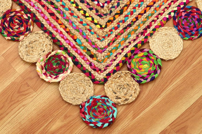 Premium Quality Jute Rug 2x3 Kilim Area Rug Hand Braided Jute Geometric Pattern Beige Hand Woven Boho Flatweave Carpet Indoor Outdoor Rugs for Kitchen Garden Yoga Mat - Colors A
