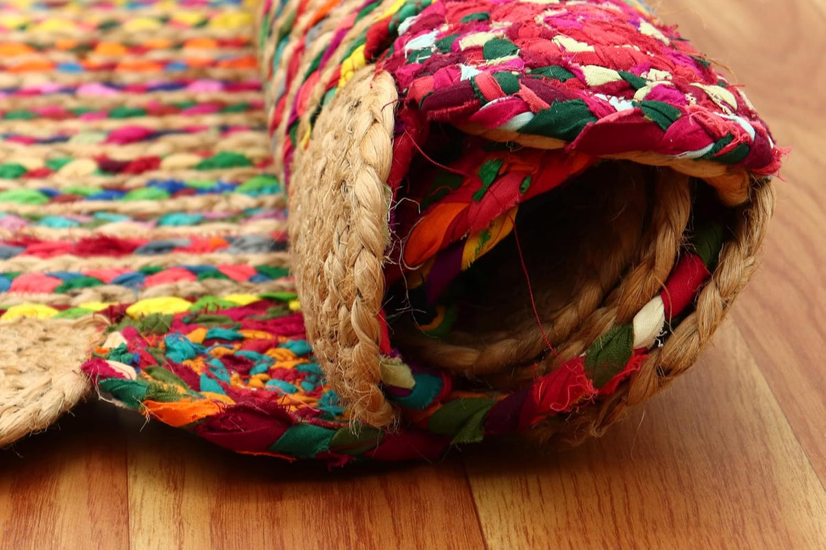 Premium Quality Jute Rug 2x3 Kilim Area Rug Hand Braided Jute Geometric Pattern Beige Hand Woven Boho Flatweave Carpet Indoor Outdoor Rugs for Kitchen Garden Yoga Mat - Colors A