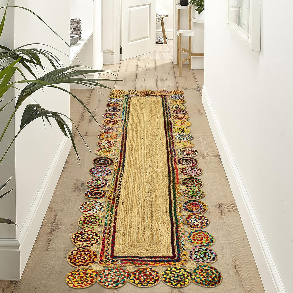 Premium Quality Jute Rug 2x3 Kilim Area Rug Hand Braided Jute Geometric Pattern Beige Hand Woven Boho Flatweave Carpet Indoor Outdoor Rugs for Kitchen Garden Yoga Mat - Colors A