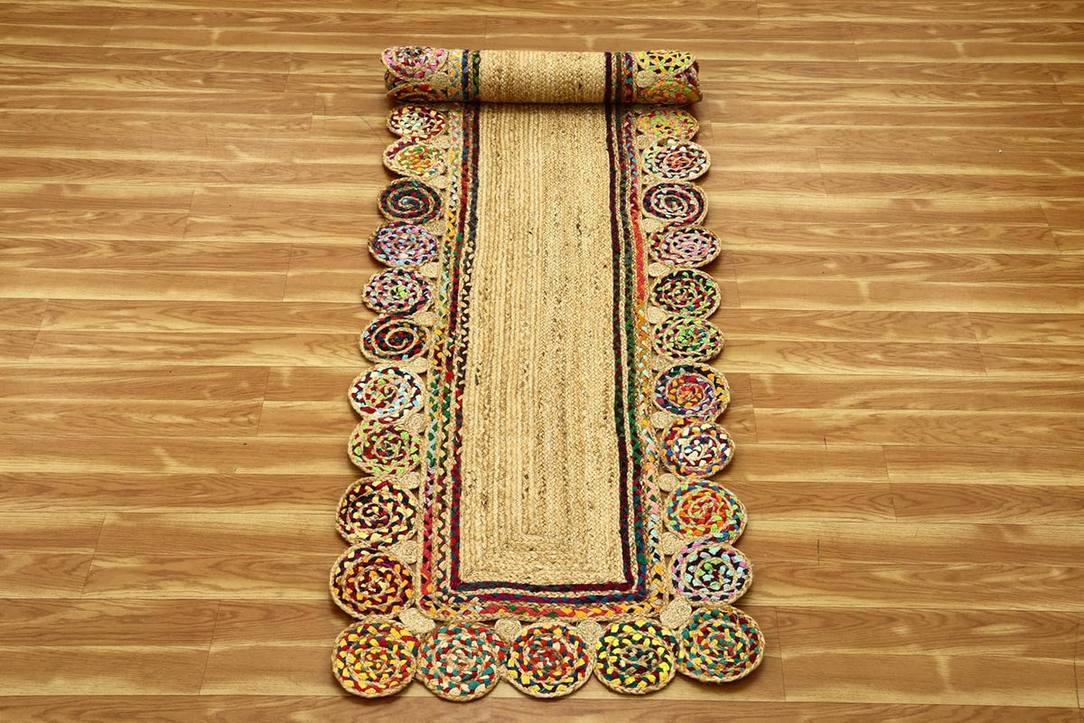 Premium Quality Jute Rug 2x3 Kilim Area Rug Hand Braided Jute Geometric Pattern Beige Hand Woven Boho Flatweave Carpet Indoor Outdoor Rugs for Kitchen Garden Yoga Mat - Colors A