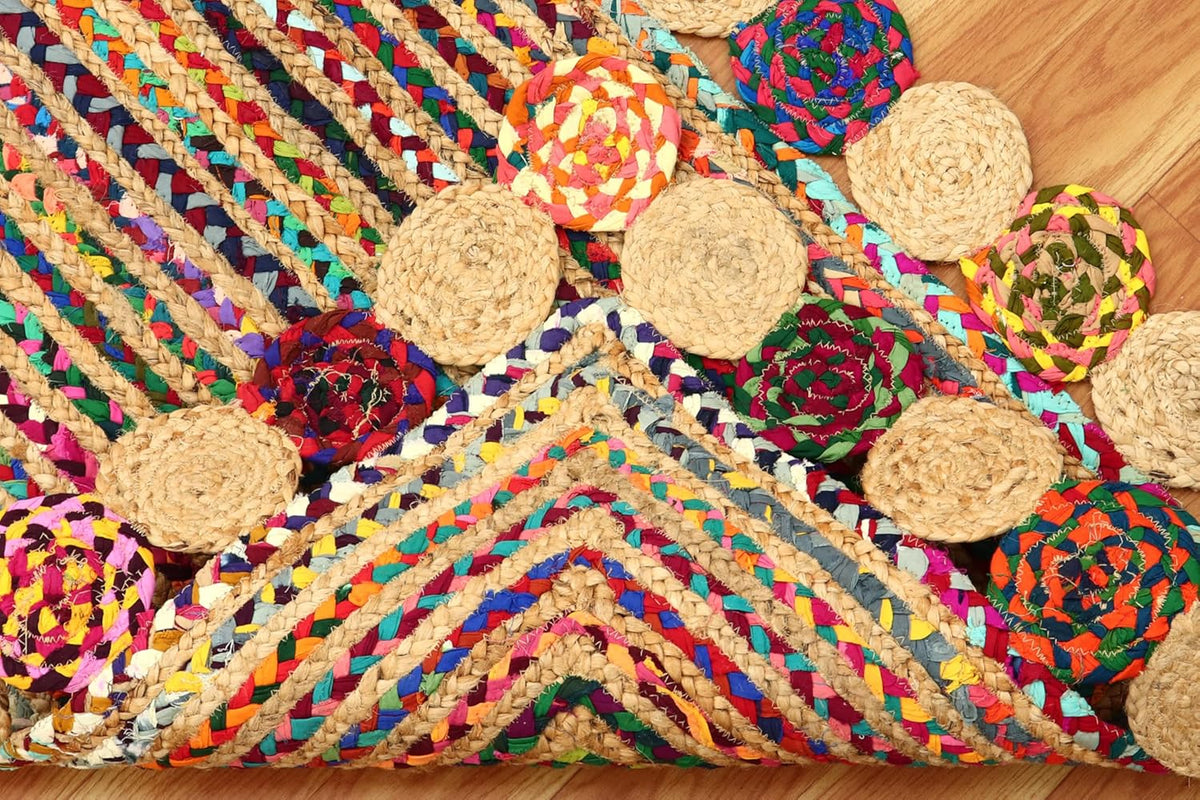 Premium Quality Jute Rug 2x3 Kilim Area Rug Hand Braided Jute Geometric Pattern Beige Hand Woven Boho Flatweave Carpet Indoor Outdoor Rugs for Kitchen Garden Yoga Mat - Colors A