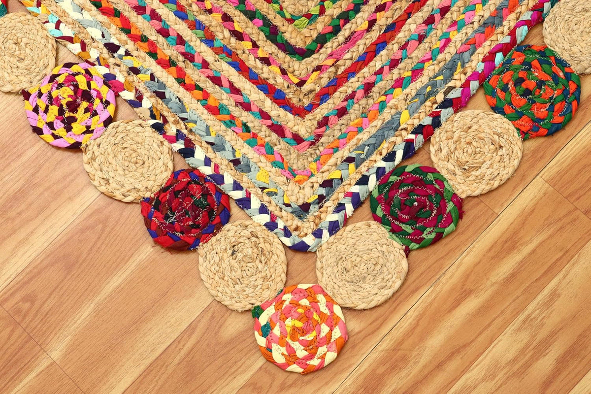 Premium Quality Jute Rug 2x3 Kilim Area Rug Hand Braided Jute Geometric Pattern Beige Hand Woven Boho Flatweave Carpet Indoor Outdoor Rugs for Kitchen Garden Yoga Mat - Colors A