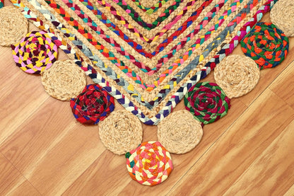 Premium Quality Jute Rug 2x3 Kilim Area Rug Hand Braided Jute Geometric Pattern Beige Hand Woven Boho Flatweave Carpet Indoor Outdoor Rugs for Kitchen Garden Yoga Mat - Colors A
