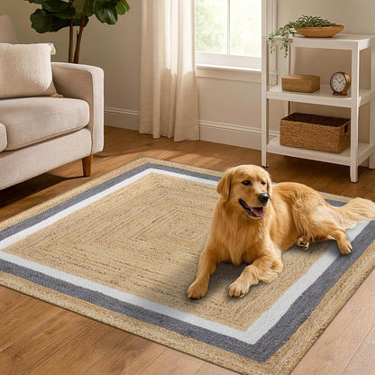 Premium Quality Jute Rug 2x3 Kilim Area Rug Hand Braided Jute Geometric Pattern Beige Hand Woven Boho Flatweave Carpet Indoor Outdoor Rugs for Kitchen Garden Yoga Mat - Colors A