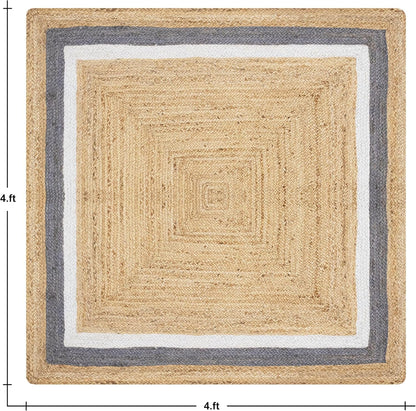 Premium Quality Jute Rug 2x3 Kilim Area Rug Hand Braided Jute Geometric Pattern Beige Hand Woven Boho Flatweave Carpet Indoor Outdoor Rugs for Kitchen Garden Yoga Mat - Colors A