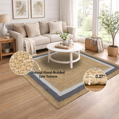 Premium Quality Jute Rug 2x3 Kilim Area Rug Hand Braided Jute Geometric Pattern Beige Hand Woven Boho Flatweave Carpet Indoor Outdoor Rugs for Kitchen Garden Yoga Mat - Colors A