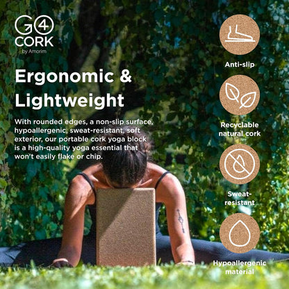 Cork Yoga Block | Non-Toxic, Alternative To Foam Yoga Blocks | Odorless, Soft, Non-Slip, Workout & Exercise | Yogi Gift Accessories | Men & Women | Eco Friendly, Sustainable