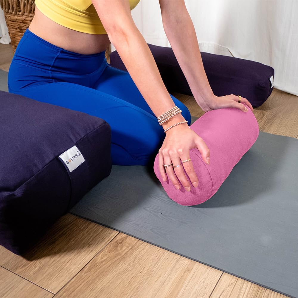 Cylindrical Yoga Bolster Meditation Pillow, Extra Firm Cotton