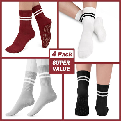 Pilates Socks for Women, Non Slip Grip Socks for Yoga, Barre, Hospital, Grippy Socks Womens Gifts, 4 Pairs