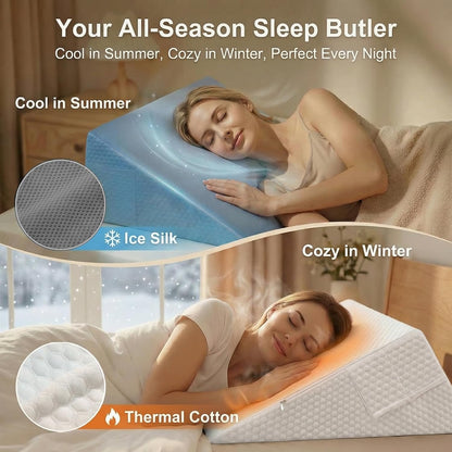 [2026 New 7.5" Memory Foam Wedge Pillow for Sleep Apnea, Sleeping, Acid Reflux Relief, Snoring, Dual Sided Cooling & Warm Fabric Triangle Pillow Wedge for After Surgery, Back, Leg - Gray