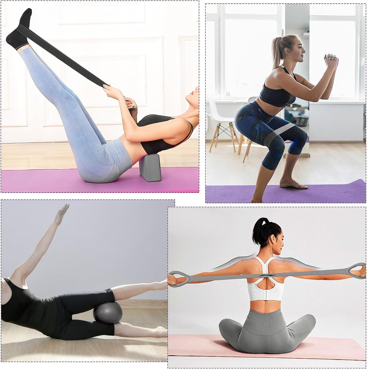 21 Pcs Pilates Ring Circle Set for Women, Includes Ball Yoga, Ring Stretching, Strap Bands, Non Slip Socks, Back Bags for Workout, Commonly Used for Yoga, Pilates, Stretching, Fitness(Black,Gray)