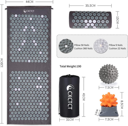 Extra Long Yoga Acupressure Mat Set,Massage Acupuncture Mat Large,Magnetic Mat Acupressure Body mat and Pillow for Neck Back Pain Relief(Gold)