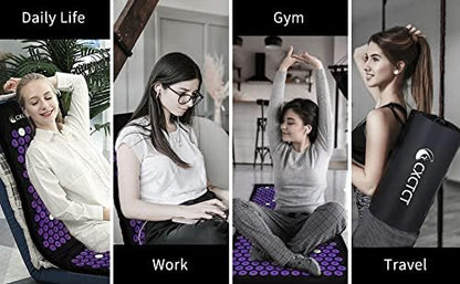 Extra Long Yoga Acupressure Mat Set,Massage Acupuncture Mat Large,Magnetic Mat Acupressure Body mat and Pillow for Neck Back Pain Relief(Gold)