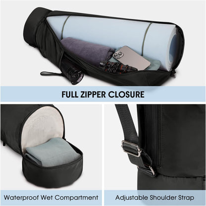 Yoga Mat Carrier Bag for Women, Full-Zip Pilates Bag with Pockets