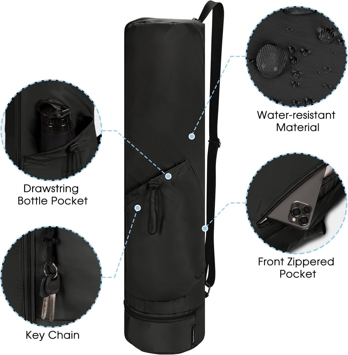 Yoga Mat Carrier Bag for Women, Full-Zip Pilates Bag with Pockets