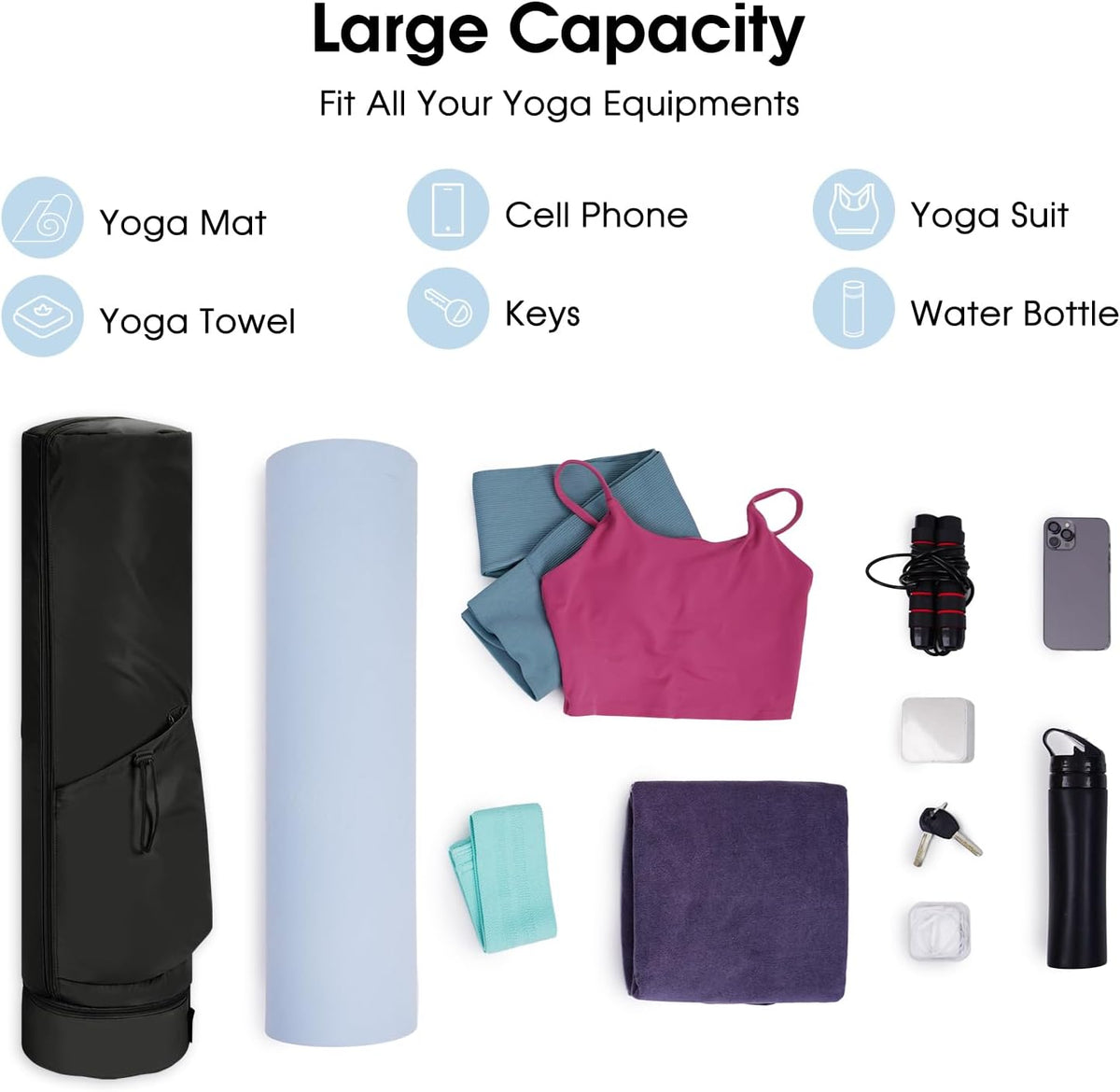 Yoga Mat Carrier Bag for Women, Full-Zip Pilates Bag with Pockets