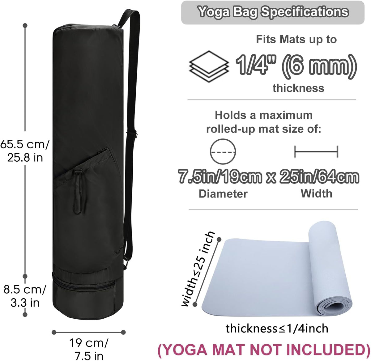 Yoga Mat Carrier Bag for Women, Full-Zip Pilates Bag with Pockets