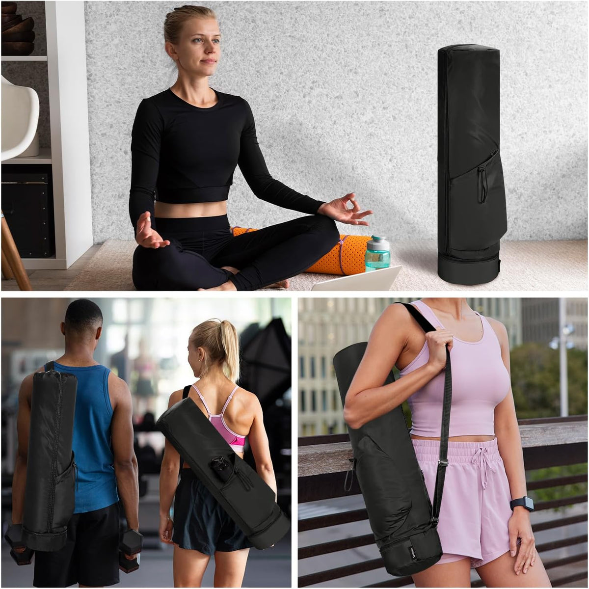 Yoga Mat Carrier Bag for Women, Full-Zip Pilates Bag with Pockets