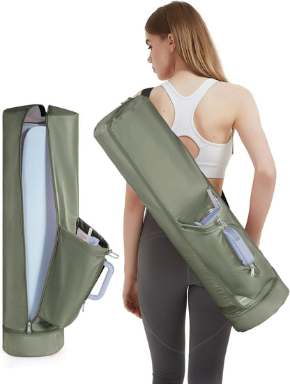 Yoga Mat Carrier Bag for Women, Full-Zip Pilates Bag with Pockets