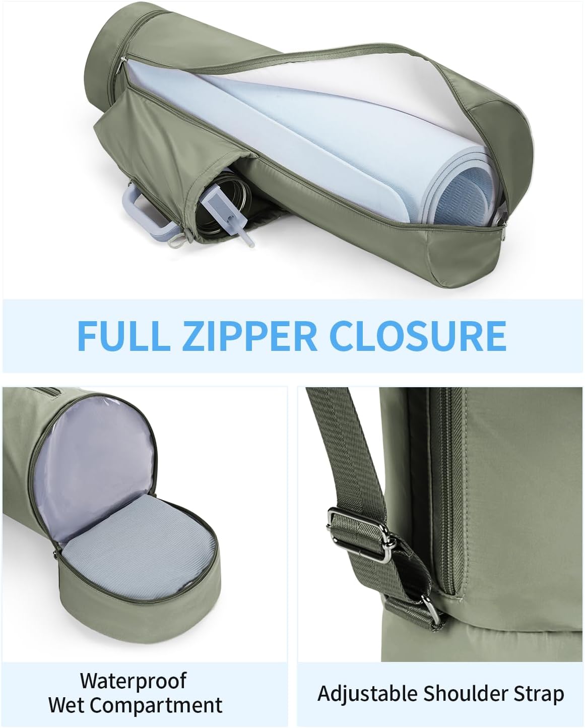 Yoga Mat Carrier Bag for Women, Full-Zip Pilates Bag with Pockets