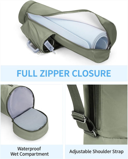 Yoga Mat Carrier Bag for Women, Full-Zip Pilates Bag with Pockets