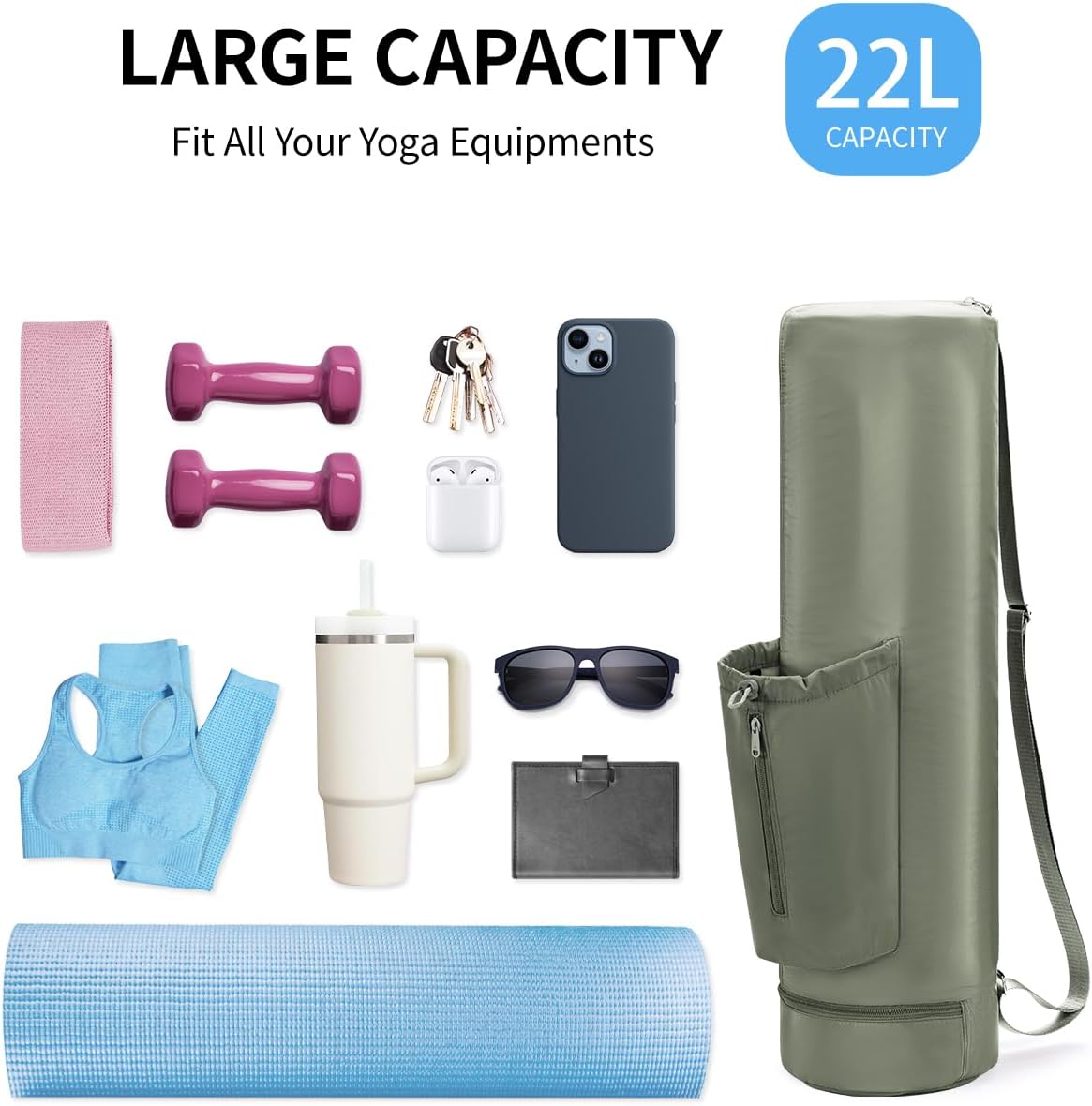 Yoga Mat Carrier Bag for Women, Full-Zip Pilates Bag with Pockets