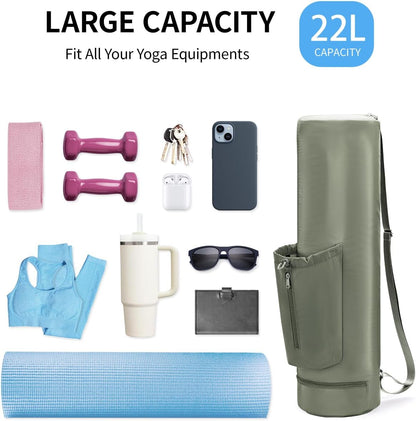 Yoga Mat Carrier Bag for Women, Full-Zip Pilates Bag with Pockets