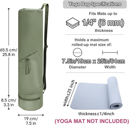 Yoga Mat Carrier Bag for Women, Full-Zip Pilates Bag with Pockets