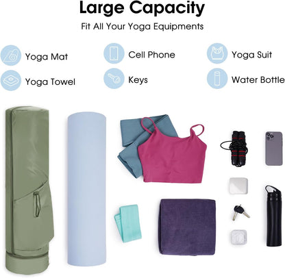 Yoga Mat Carrier Bag for Women, Full-Zip Pilates Bag with Pockets