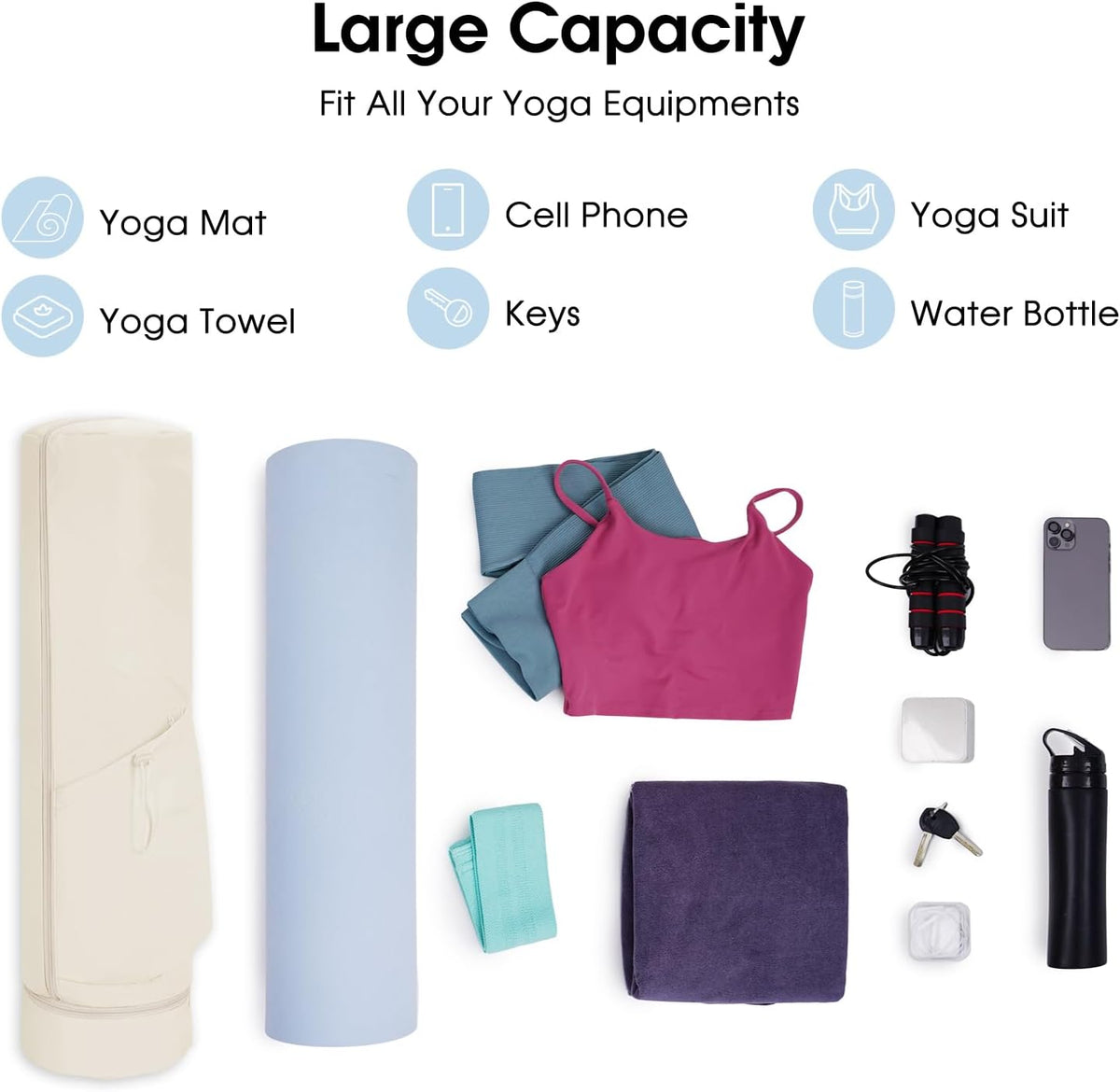 Yoga Mat Carrier Bag for Women, Full-Zip Pilates Bag with Pockets