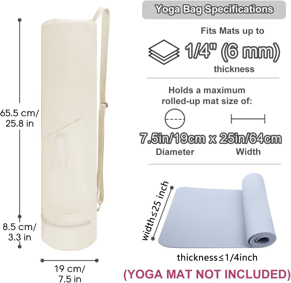 Yoga Mat Carrier Bag for Women, Full-Zip Pilates Bag with Pockets