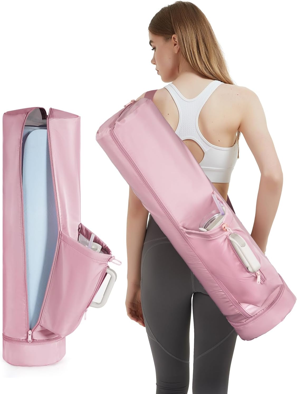 Yoga Mat Carrier Bag for Women, Full-Zip Pilates Bag with Pockets