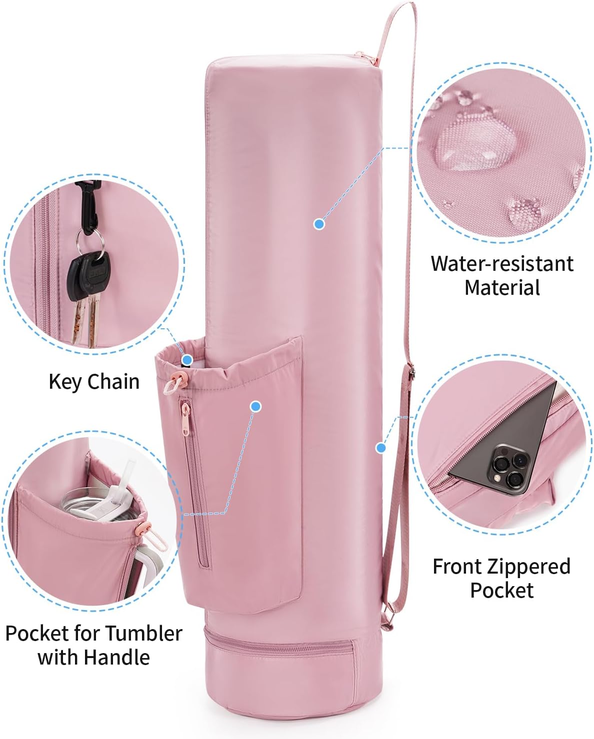 Yoga Mat Carrier Bag for Women, Full-Zip Pilates Bag with Pockets
