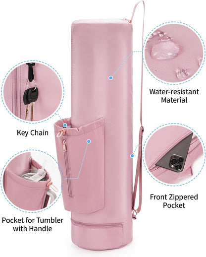 Yoga Mat Carrier Bag for Women, Full-Zip Pilates Bag with Pockets