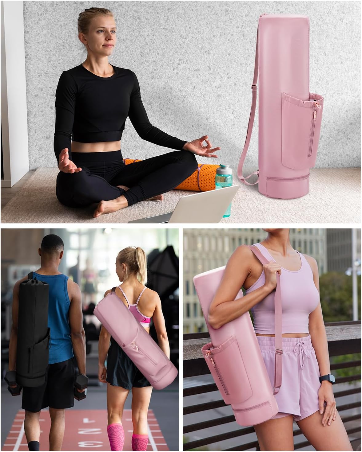 Yoga Mat Carrier Bag for Women, Full-Zip Pilates Bag with Pockets