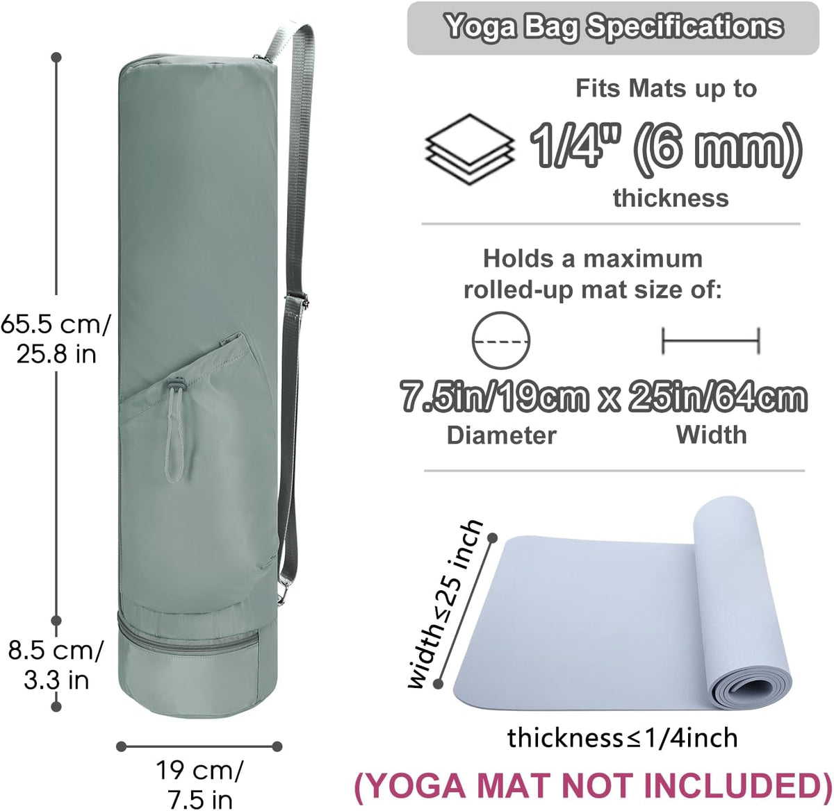 Yoga Mat Carrier Bag for Women, Full-Zip Pilates Bag with Pockets