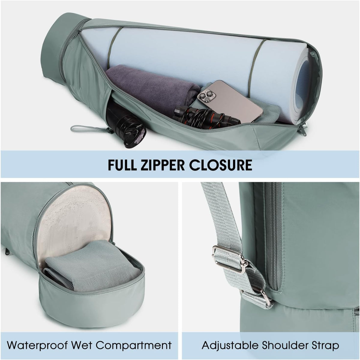 Yoga Mat Carrier Bag for Women, Full-Zip Pilates Bag with Pockets
