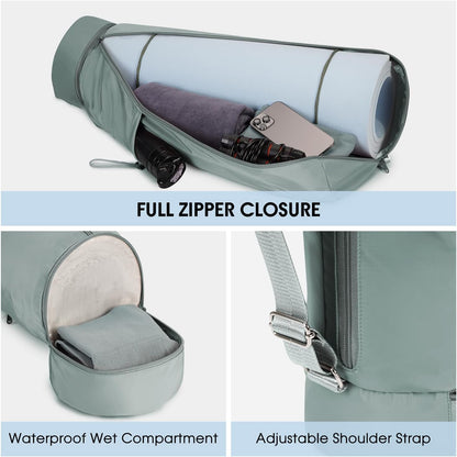 Yoga Mat Carrier Bag for Women, Full-Zip Pilates Bag with Pockets