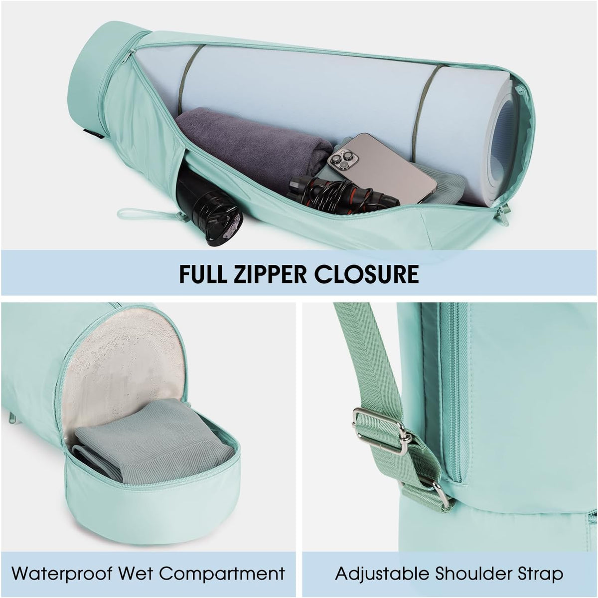 Yoga Mat Carrier Bag for Women, Full-Zip Pilates Bag with Pockets