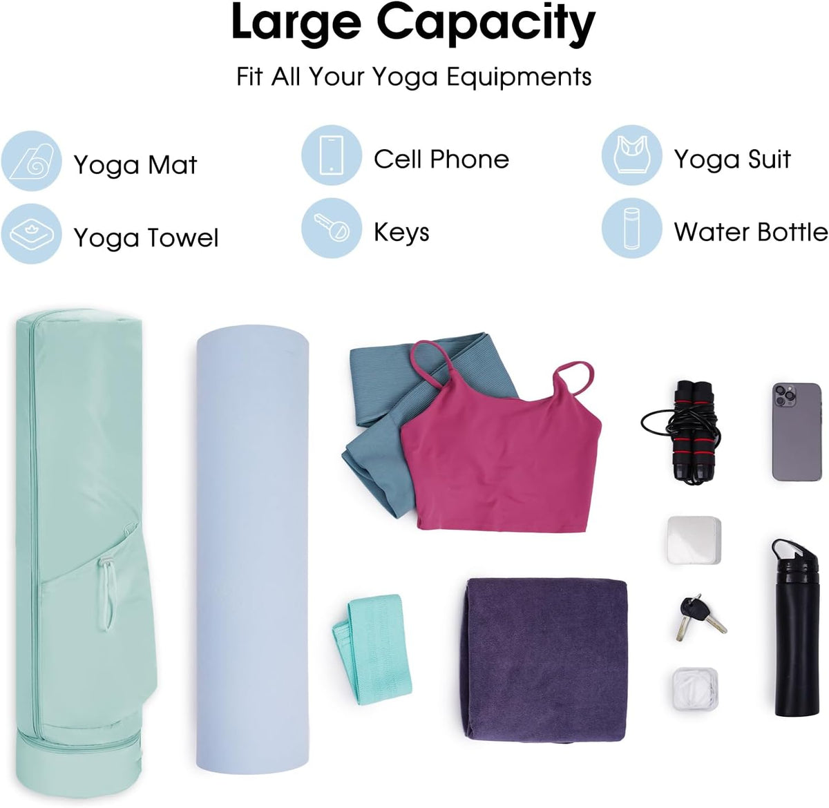 Yoga Mat Carrier Bag for Women, Full-Zip Pilates Bag with Pockets