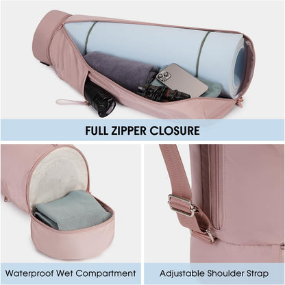 Yoga Mat Carrier Bag for Women, Full-Zip Pilates Bag with Pockets