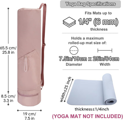Yoga Mat Carrier Bag for Women, Full-Zip Pilates Bag with Pockets