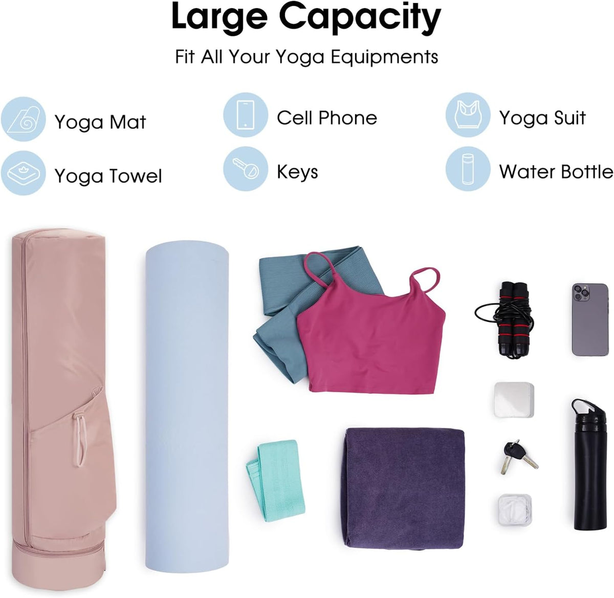 Yoga Mat Carrier Bag for Women, Full-Zip Pilates Bag with Pockets
