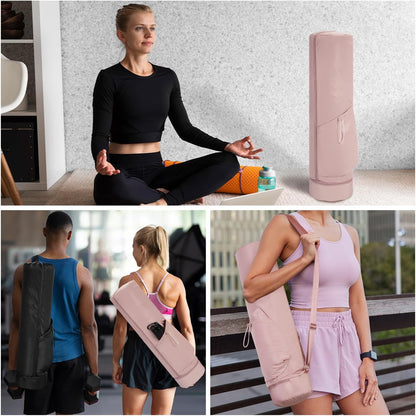 Yoga Mat Carrier Bag for Women, Full-Zip Pilates Bag with Pockets