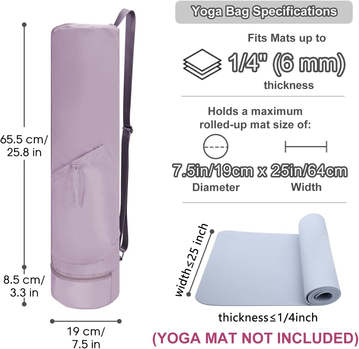 Yoga Mat Carrier Bag for Women, Full-Zip Pilates Bag with Pockets