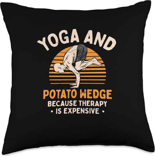 Yoga and Potato Wedge Therapy Fitness French Fries Health Throw Pillow, 18x18, Multicolor