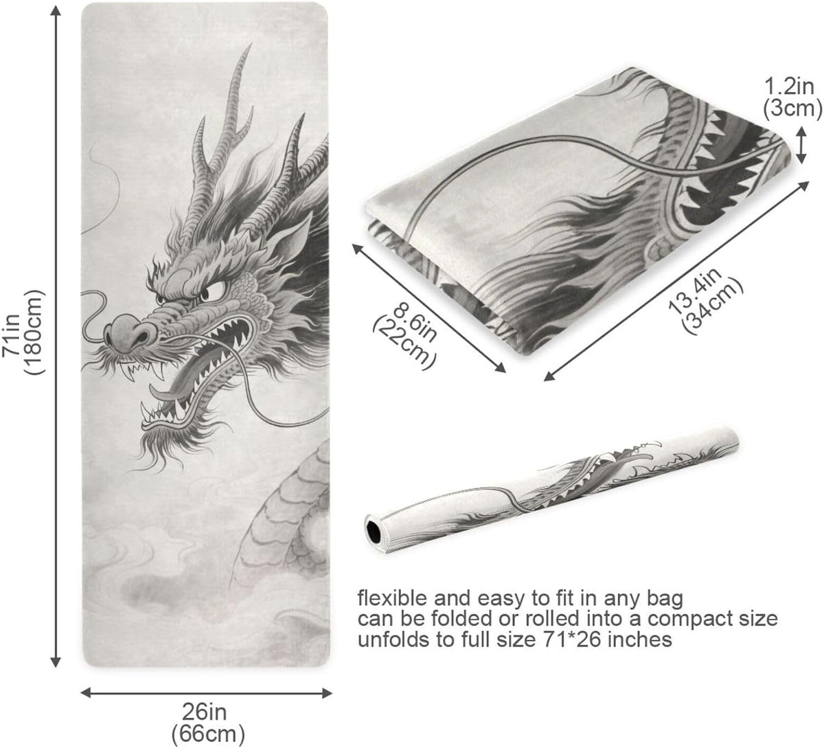 Grey Dragon hot yoga mat for men printed, non slip, non slip yoga towel with bag tapete para ejercicio 71x26 inches