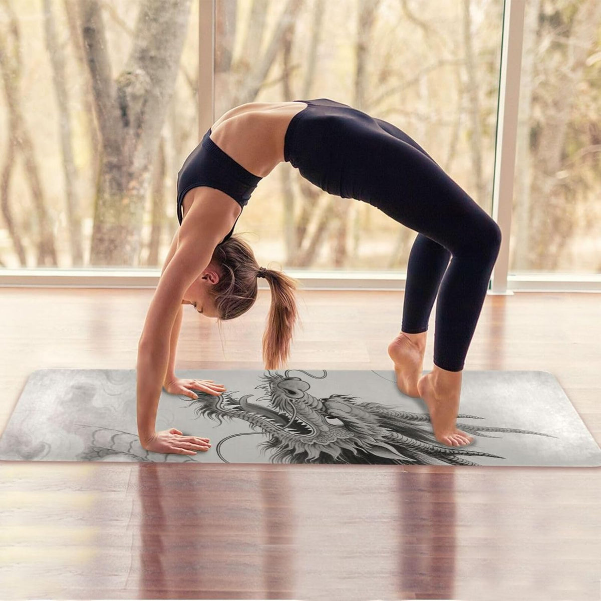 Grey Dragon hot yoga mat for men printed, non slip, non slip yoga towel with bag tapete para ejercicio 71x26 inches