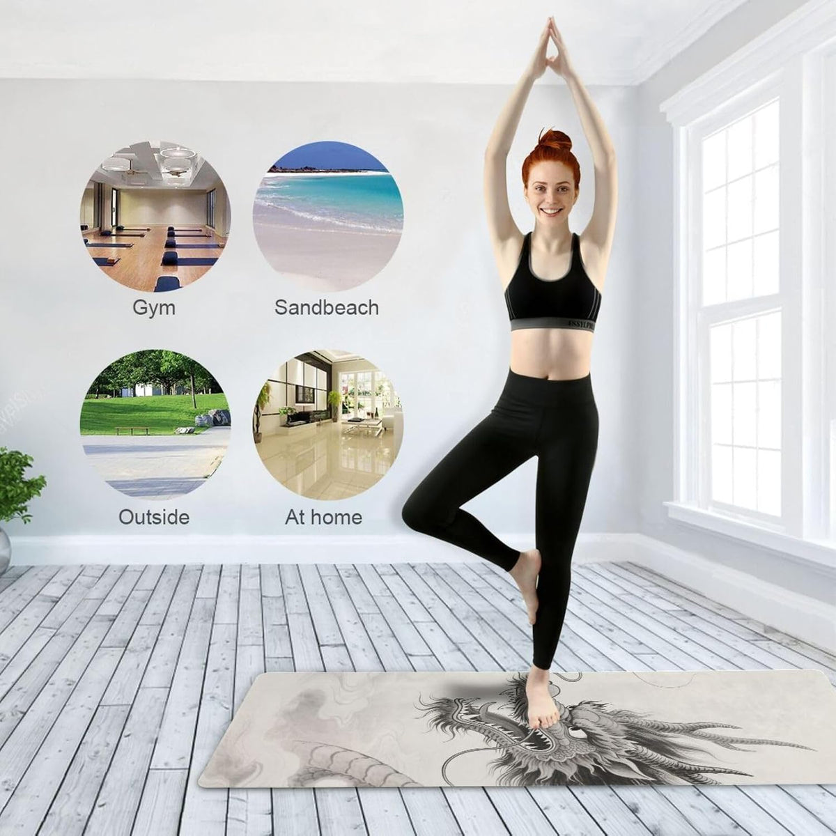 Grey Dragon hot yoga mat for men printed, non slip, non slip yoga towel with bag tapete para ejercicio 71x26 inches